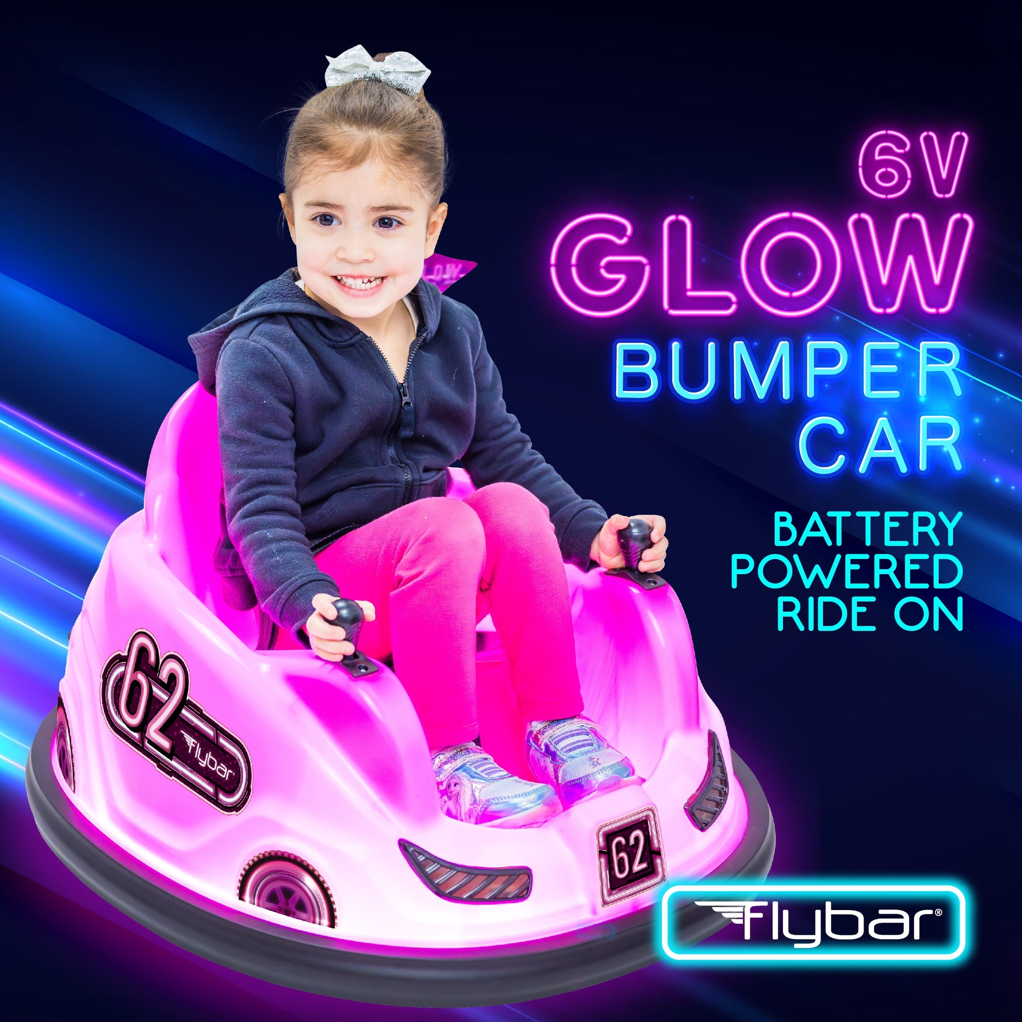 6V Pink Glow Bumper Car, for Children